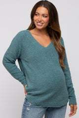 Teal Fuzzy Soft Knit Maternity Sweater