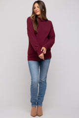 Burgundy Fuzzy Knit Mock Neck Maternity Sweater