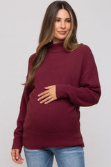 Burgundy Fuzzy Knit Mock Neck Maternity Sweater