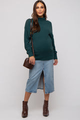 Teal Fuzzy Knit Mock Neck Maternity Sweater