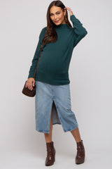 Teal Fuzzy Knit Mock Neck Maternity Sweater