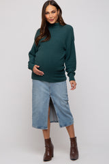 Teal Fuzzy Knit Mock Neck Maternity Sweater