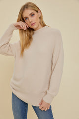 Beige Fuzzy Knit Mock Neck Sweater