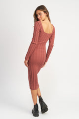 Rust Long Sleeve Knit Sweater Dress