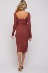 Rust Long Sleeve Knit Maternity Sweater Dress