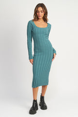 Teal Long Sleeve Knit Maternity Sweater Dress