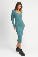 Teal Long Sleeve Knit Sweater Dress