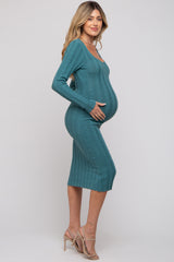 Teal Long Sleeve Knit Maternity Sweater Dress