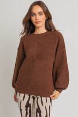 Brown Textured Checker Maternity Sweater