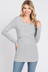 Heather Grey Ribbed Crossover Maternity/Nursing Top