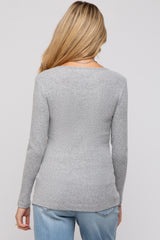 Heather Grey Ribbed Crossover Maternity/Nursing Top