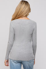 Heather Grey Ribbed Crossover Maternity/Nursing Top