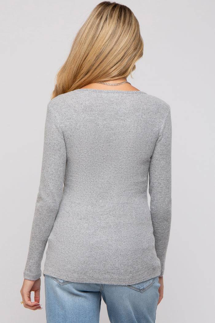 Heather Grey Ribbed Crossover Maternity/Nursing Top