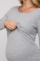 Heather Grey Ribbed Crossover Maternity/Nursing Top