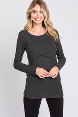 Charcoal Ribbed Crossover Maternity/Nursing Top