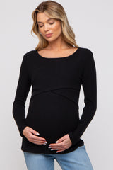 Black Ribbed Crossover Maternity/Nursing Top