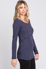 Navy Ribbed Crossover Nursing Top