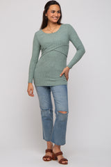 Mint Green Ribbed Crossover Nursing Top