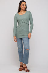 Mint Green Ribbed Crossover Nursing Top