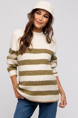 Olive Striped Color Block Mock Neck Maternity Sweater