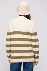 Olive Striped Color Block Mock Neck Maternity Sweater