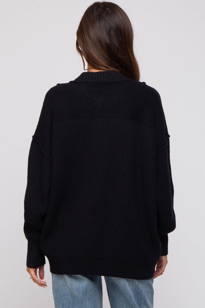 Black Half Button Up Maternity Sweater
