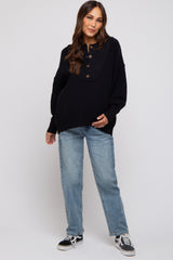 Black Half Button Up Maternity Sweater