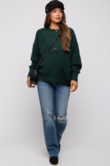 Forest Green Half Button Up Maternity Sweater