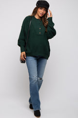 Forest Green Half Button Up Maternity Sweater