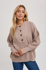 Beige Half Button Up Sweater