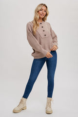 Beige Half Button Up Sweater