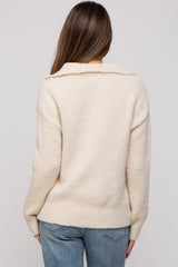 Cream Knit Zipper Maternity Pullover Sweater