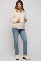 Cream Knit Zipper Maternity Pullover Sweater