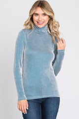 Teal Ribbed Maternity Turtleneck Top