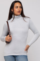 Grey Ribbed Turtleneck Top