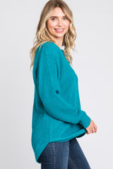 Teal Waffle Knit Round Hem Sweater