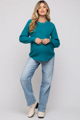 Teal Waffle Knit Round Hem Maternity Sweater