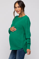 Emerald Green Waffle Knit Round Hem Maternity Sweater