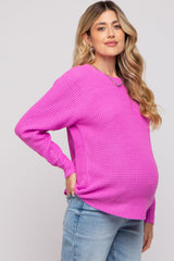 Pink Waffle Knit Round Hem Maternity Sweater