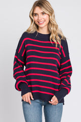 Navy Striped Long Sleeve Knit Sweater