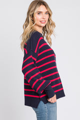 Navy Striped Long Sleeve Knit Sweater