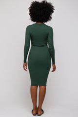 Forest Green Ribbed Knit Fitted Dress