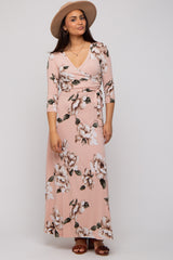 Light Pink Floral Wrap Maxi Dress