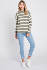 Olive Striped Ribbed Long Sleeve Top