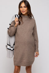 Mocha Mock Neck Maternity Sweater Dress