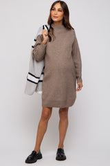 Mocha Mock Neck Maternity Sweater Dress