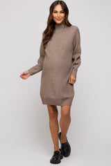 Mocha Mock Neck Maternity Sweater Dress