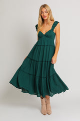 Forest Green Textured Tiered Maternity Midi Dress