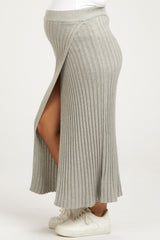 Gray Ribbed Knit Wrap Maternity Maxi Skirt