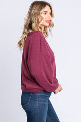 Burgundy Ribbed V-Neck Cropped Sweater